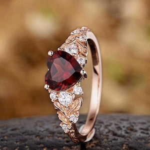 Vintage Red Garnet Heart Vine Ring