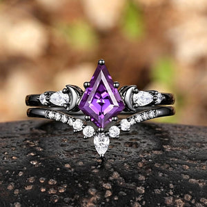 Kite Cut Purple Amethyst Engagement Ring Set