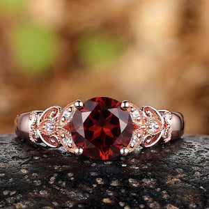 Vintage Filigree Round Red Garnet Engagement Ring