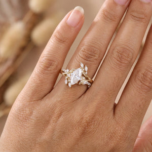 Art Deco Marquise Cut White Moissanite Engagement Ring Set