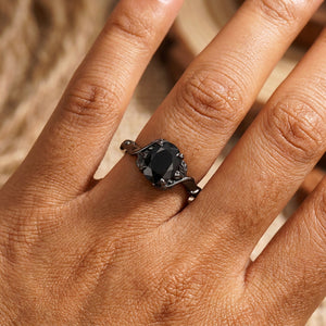 Leaf & Vine Oval Black Onyx Engagement Ring