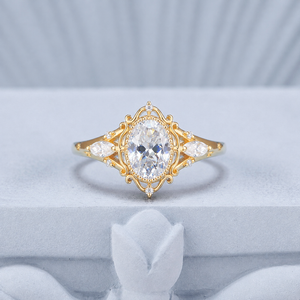 Her Ring - Vintage Milgrain Oval White Moissanite Engagement Ring