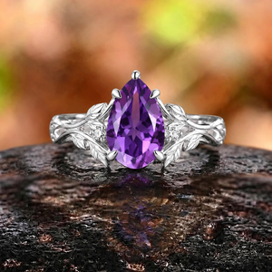 Her Ring - Nature Inspired Leaf Branch Pear Amethyst Engagement Ring