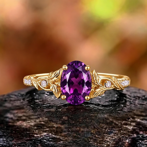 Her Ring - Botanical Leaf & Vine Oval Amethyst Engagement Ring