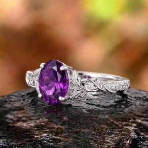 Botanical Leaf & Vine Oval Amethyst Engagement Ring