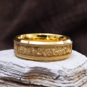 His Ring - Hammered Gold Tungsten Ring with Textured Gold Foil Inlay