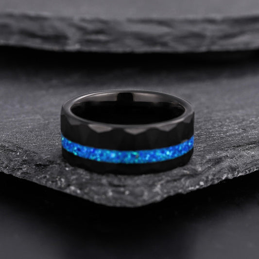 8MM Blue Opal Men's Tungsten Wedding Band Black Gold Wedding Band for Men - anerjuly