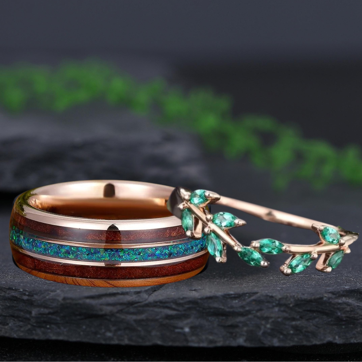 Marquise emerald Tungsten Unique His and Hers Rings Couple Ring