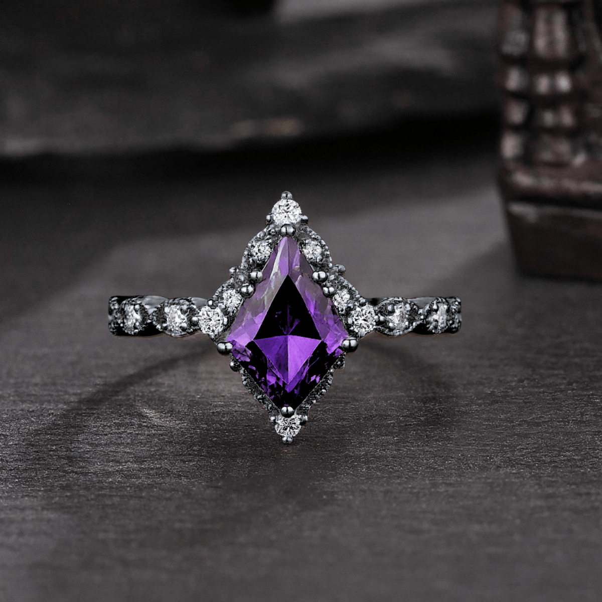 Antique Amethyst Art Deco Couple Ring Set His and Her Wedding Band Engagement Ring matching rings - anerjuly