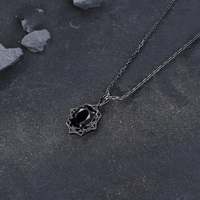 Antique Black Onyx Vintage Jewelry, Unique Personalized Pendant for Women, Anniversary Gifts for Her Birthday Jewelry - anerjuly
