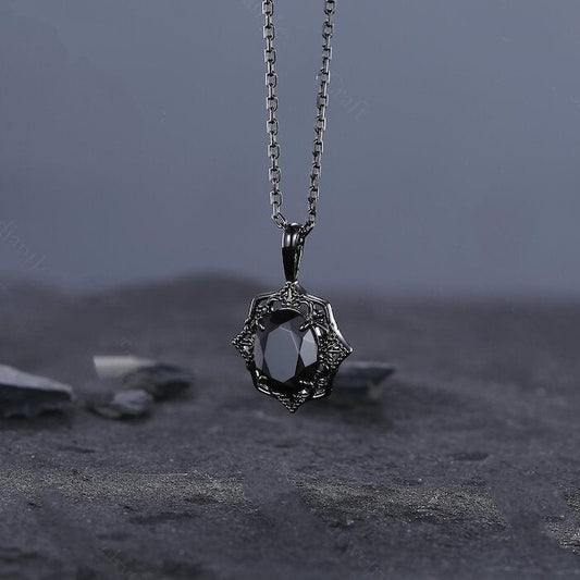 Antique Black Onyx Vintage Jewelry, Unique Personalized Pendant for Women, Anniversary Gifts for Her Birthday Jewelry - anerjuly