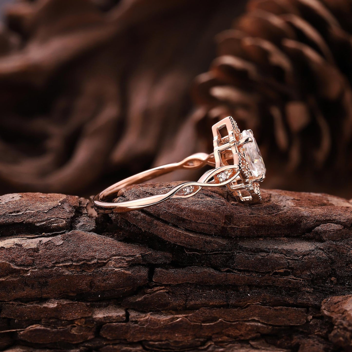 Antique Oval Shaped Moissanite Engagement Ring Moissanite Wedding Ring Cluster Ring Art Deco Rose Gold Ring Anniversary Gift for Her - anerjuly