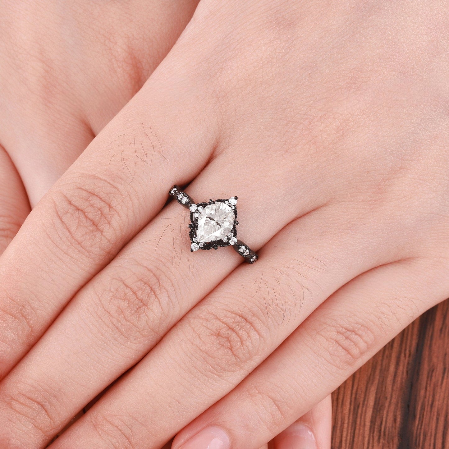 Antique Pear Cut Shaped Moissanite Engagement Ring Moissanite Wedding Ring Cluster Ring Art Deco Ring - anerjuly