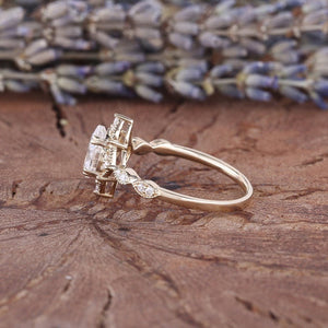 Antique Pear Cut Shaped Moissanite Engagement Ring Moissanite Wedding Ring Cluster Ring Art Deco Ring - anerjuly