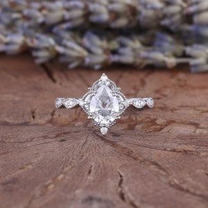 Antique Pear Cut Shaped Moissanite Engagement Ring Moissanite Wedding Ring Cluster Ring Art Deco Ring - anerjuly