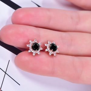Black Onyx Halo Earrings Everyday Vine Leaf Nature Inspired Onyx Studs Earrings - anerjuly