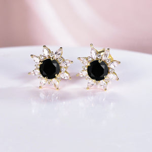 Black Onyx Halo Earrings Everyday Vine Leaf Nature Inspired Onyx Studs Earrings - anerjuly