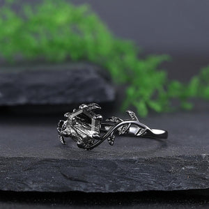 Black Rutilated Quartz Couple Ring Set His and Her Wedding Band Vintage Art Deco Engagement Ring for Men and Women Leaf Branch Ring - anerjuly