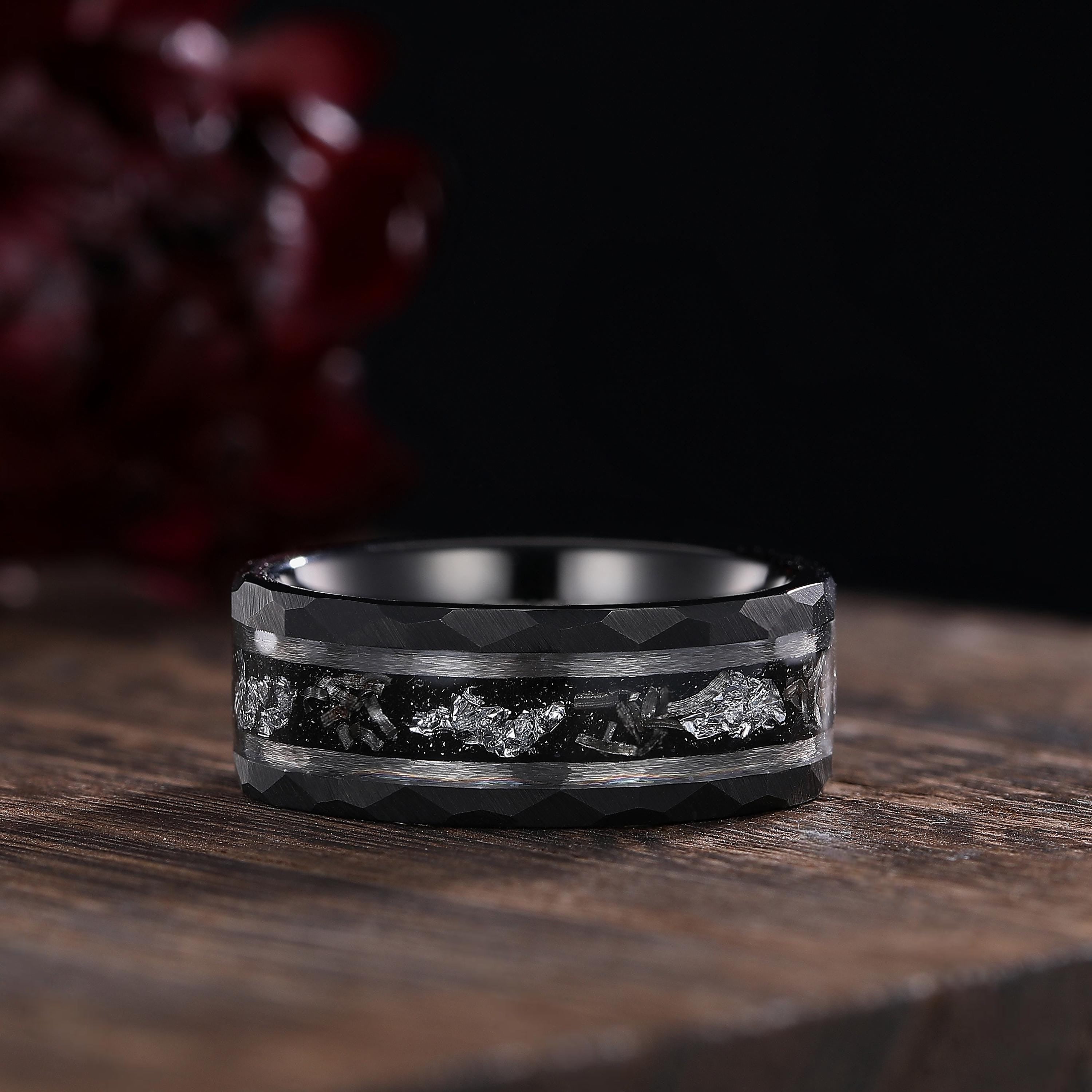 Black Rutilated Quartz Couple Ring Set His and Her Wedding Band Vintage Art Deco Engagement Ring for Men and Women Ring - anerjuly