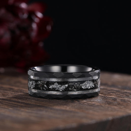 Black Rutilated Quartz Couple Ring Set His and Her Wedding Band Vintage Art Deco Engagement Ring for Men and Women Ring - anerjuly