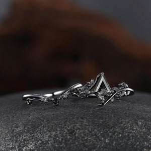 Black Rutilated Quartz Couple Ring Set His and Her Wedding Band Vintage Art Deco Engagement Ring for Men and Women Ring - anerjuly