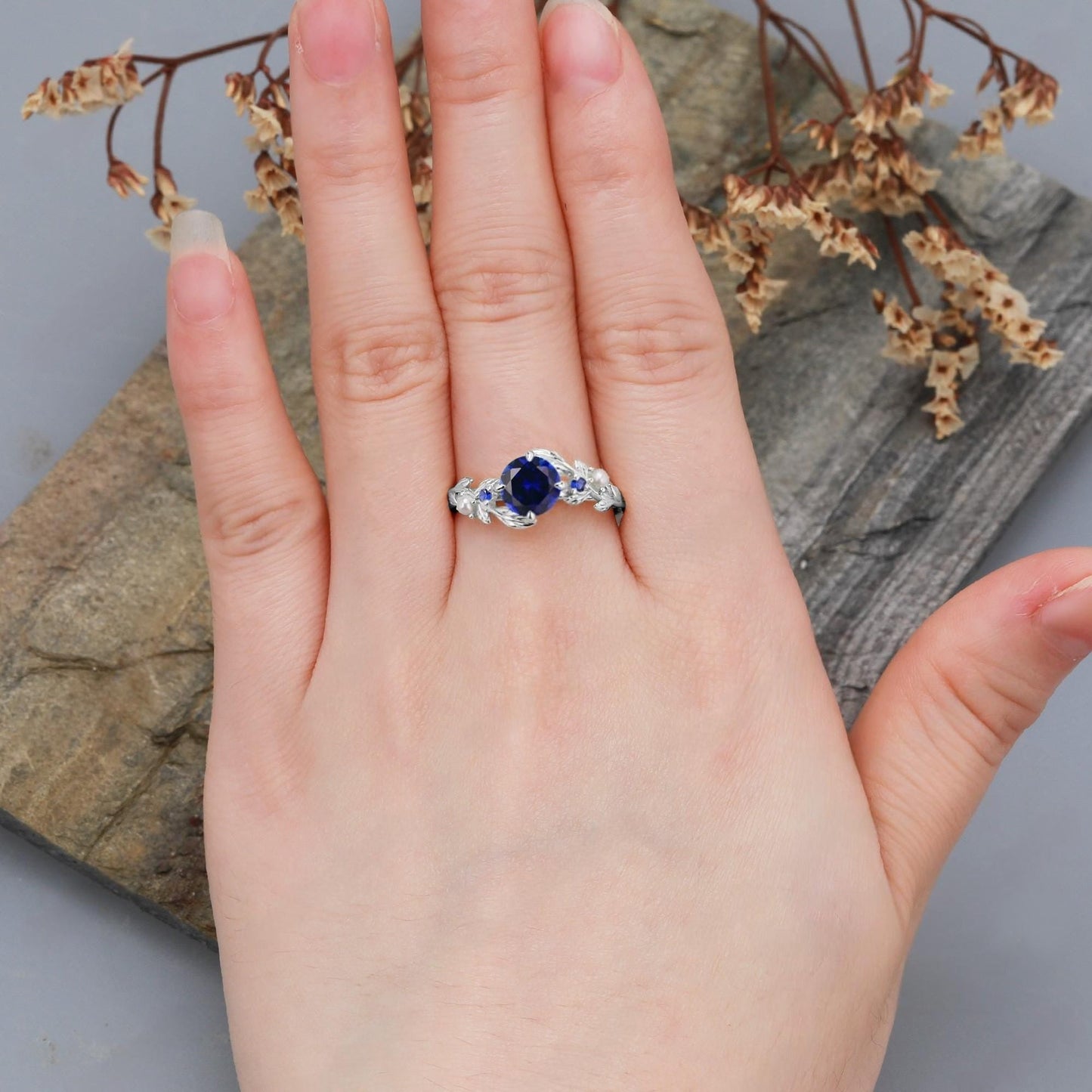 Black Tungsten Meteorite Opal Men's Band Nature Vine Blue Couples Rings - anerjuly