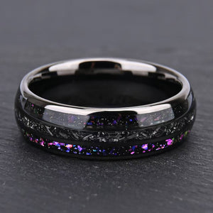 Black Tungsten Ring with Purple & Blue Galaxy Opal Inlay - anerjuly
