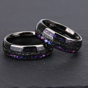 Black Tungsten Ring with Purple & Blue Galaxy Opal Inlay - anerjuly