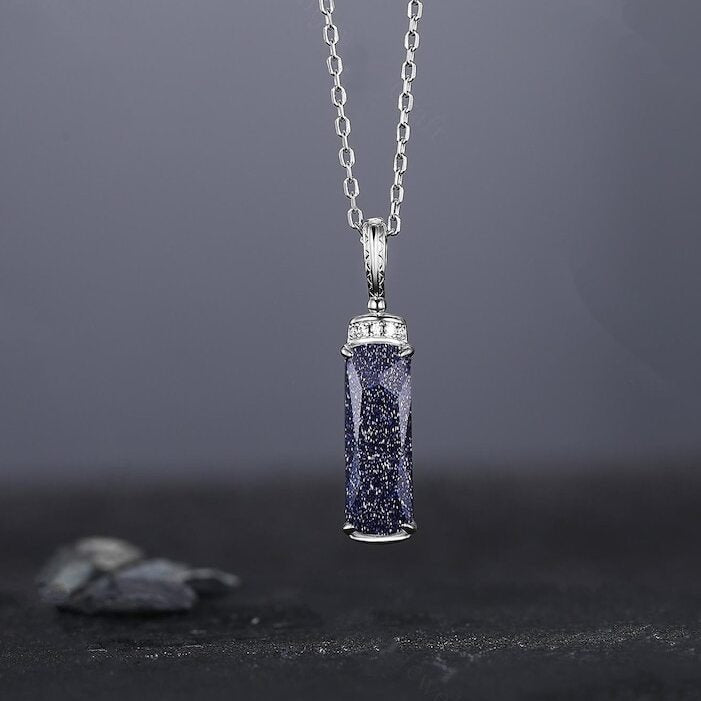 Blue sandstone pendant necklace Dainty blue sandstone pendant necklace Unique blue sandstone pendant necklace Unique necklace gift for her - anerjuly