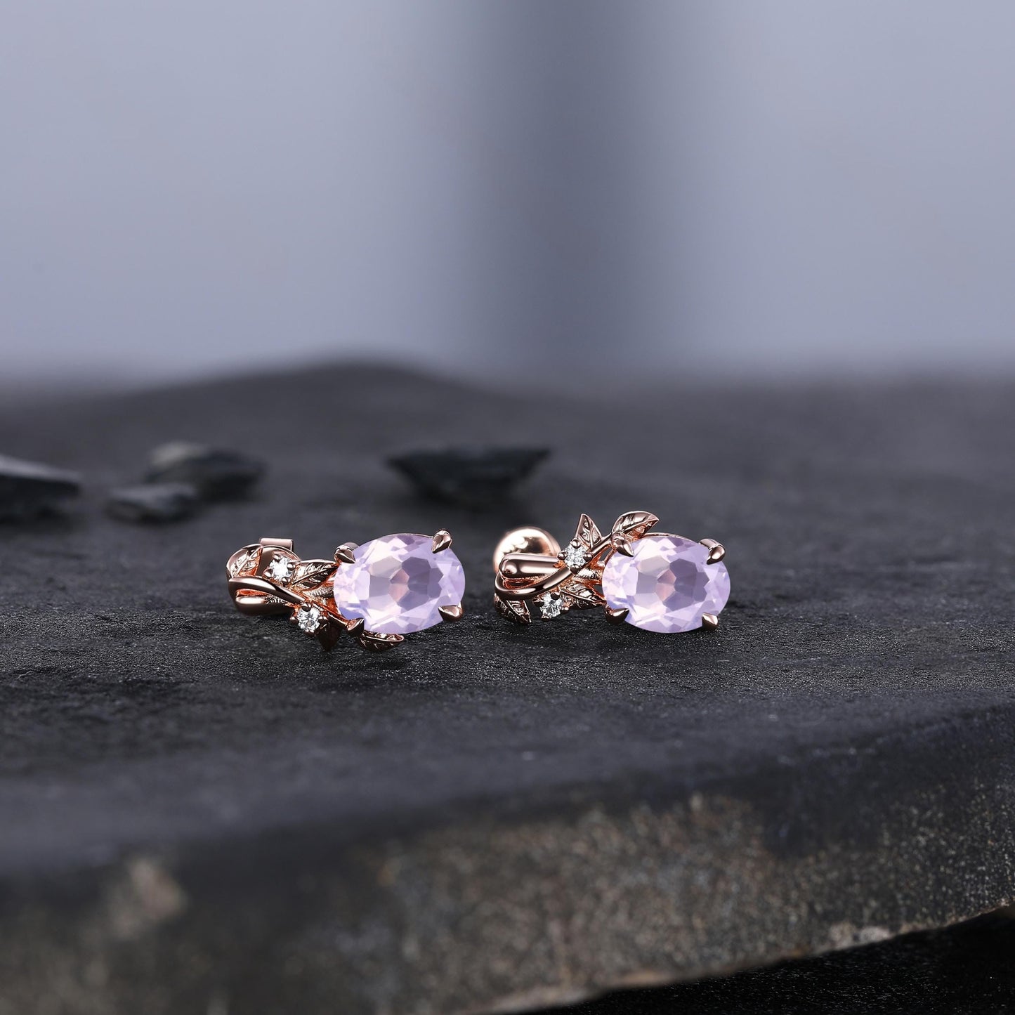 Branches Amethyst Earrings, Oval February Birthstone Earrings in Gold or Silver, Purple Jewelry, Art Deco Lavender Earrings, Gift for women - anerjuly