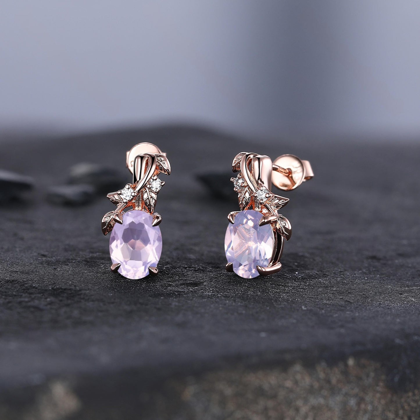 Branches Amethyst Earrings, Oval February Birthstone Earrings in Gold or Silver, Purple Jewelry, Art Deco Lavender Earrings, Gift for women - anerjuly