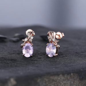 Branches Amethyst Earrings, Oval February Birthstone Earrings in Gold or Silver, Purple Jewelry, Art Deco Lavender Earrings, Gift for women - anerjuly