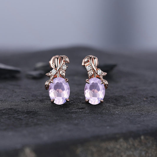 Branches Amethyst Earrings, Oval February Birthstone Earrings in Gold or Silver, Purple Jewelry, Art Deco Lavender Earrings, Gift for women - anerjuly