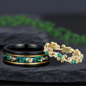 Branches band Couple Rings Gold His & Her Matching Wedding Band Men's Tungsten Couple Rings - anerjuly