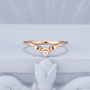 Celestial Crescent Round White Zircon Curved Wedding Band - anerjuly