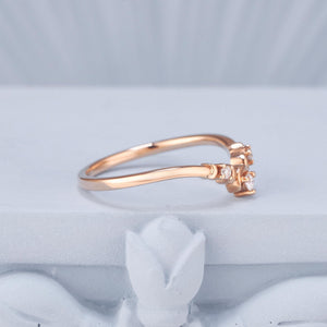 Celestial Crescent Round White Zircon Curved Wedding Band - anerjuly