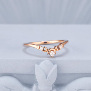 Celestial Crescent Round White Zircon Curved Wedding Band - anerjuly