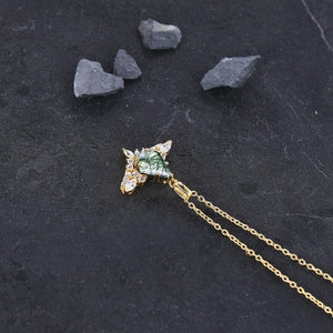 Cluster Kite Green Moss Agate Necklace, Women Natural Agate Pendant, Unique Birthstone Jewelry Anniversary Gift for Her - anerjuly