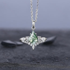 Cluster Kite Green Moss Agate Necklace, Women Natural Agate Pendant, Unique Birthstone Jewelry Anniversary Gift for Her - anerjuly