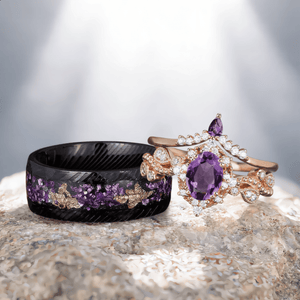 Cluster Vintage Oval Cut Amethyst Art Deco Couple Ring Set His and Her Matching Rings - anerjuly