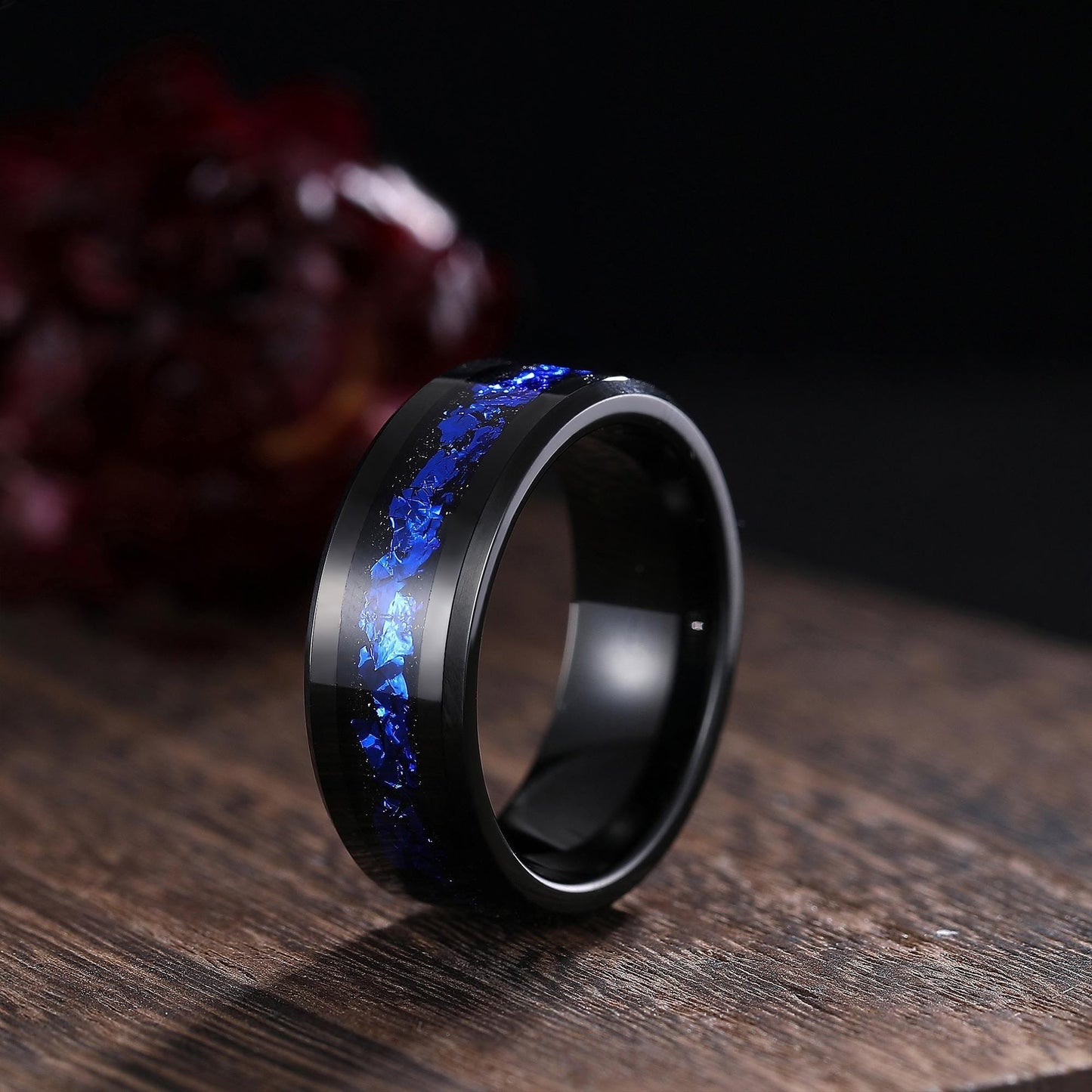 Couples ring set galaxy blue sapphire wedding rings set black gold His&Her wedding band twig leaf amethyst ring for women promise ring gift - anerjuly