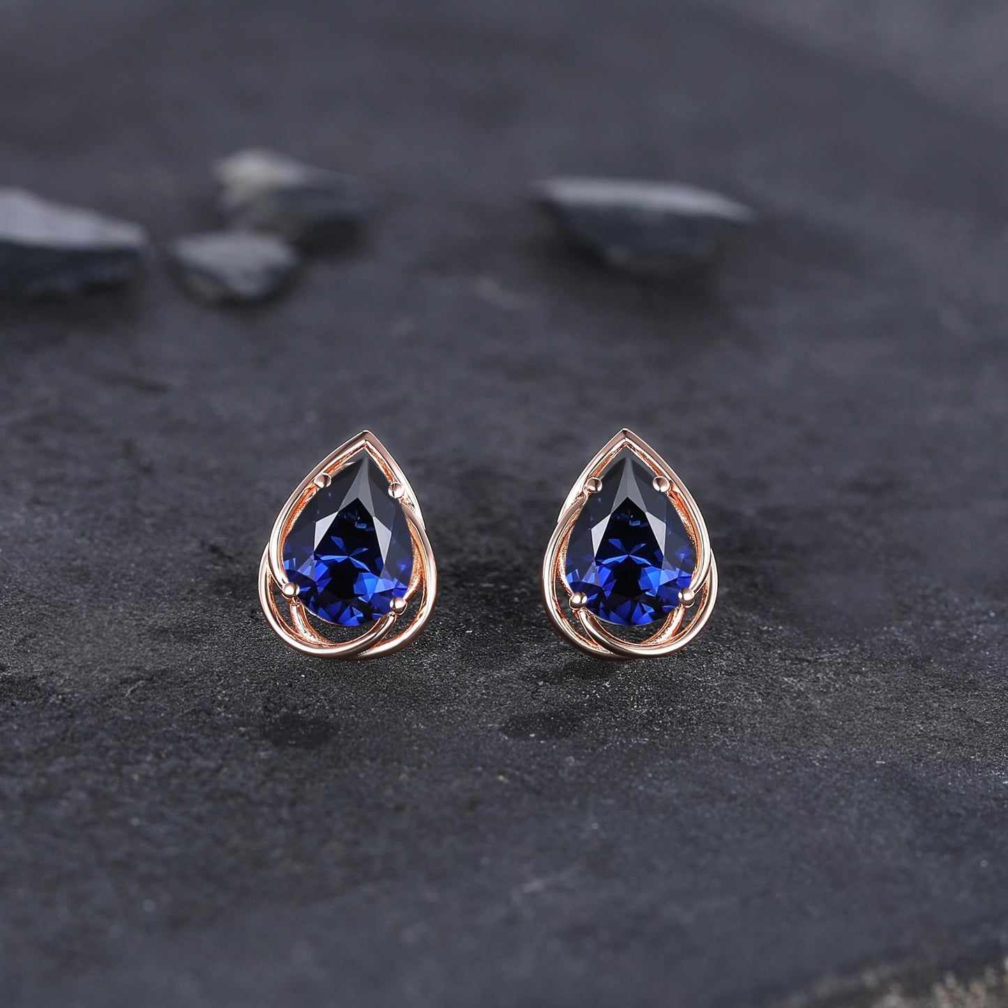 Dainty Blue Sapphire Earrings Green Emerald Studs Earrings Jewelry Vintage Floral Leaf Earrings May Birthstone Jewelry Anniversary Gift for Her - anerjuly