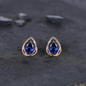 Dainty Blue Sapphire Earrings Green Emerald Studs Earrings Jewelry Vintage Floral Leaf Earrings May Birthstone Jewelry Anniversary Gift for Her - anerjuly