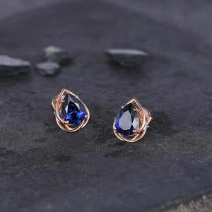 Dainty Blue Sapphire Earrings Green Emerald Studs Earrings Jewelry Vintage Floral Leaf Earrings May Birthstone Jewelry Anniversary Gift for Her - anerjuly