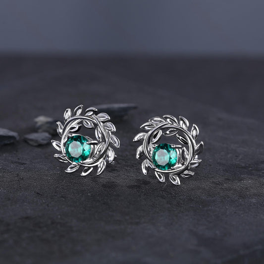 Dainty Emerald Earrings Green Emerald Studs Earrings Jewelry Vintage Floral Leaf Earrings May Birthstone Jewelry Anniversary Gift for Her - anerjuly