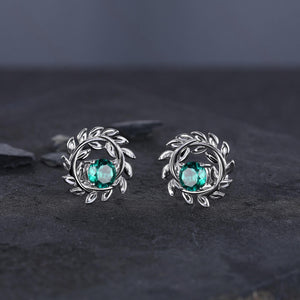 Dainty Emerald Earrings Green Emerald Studs Earrings Jewelry Vintage Floral Leaf Earrings May Birthstone Jewelry Anniversary Gift for Her - anerjuly