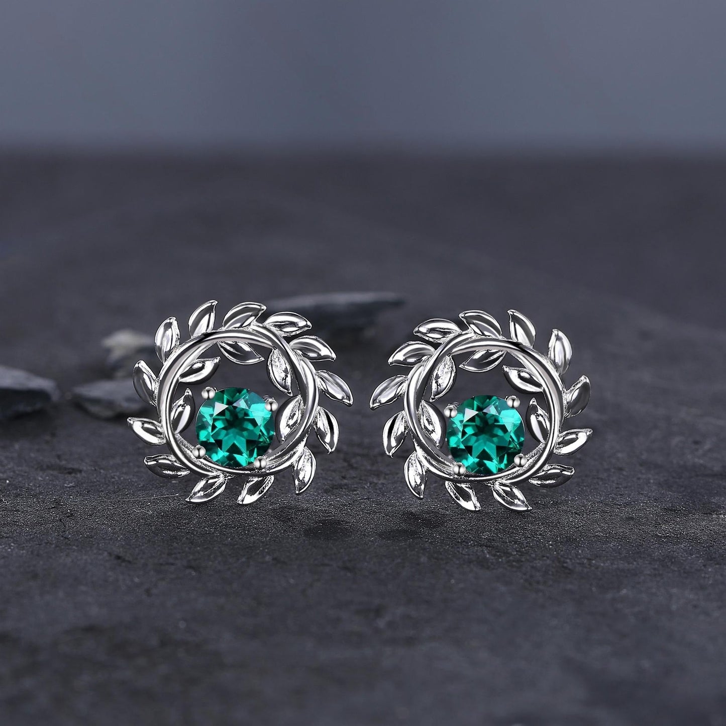 Dainty Emerald Earrings Green Emerald Studs Earrings Jewelry Vintage Floral Leaf Earrings May Birthstone Jewelry Anniversary Gift for Her - anerjuly
