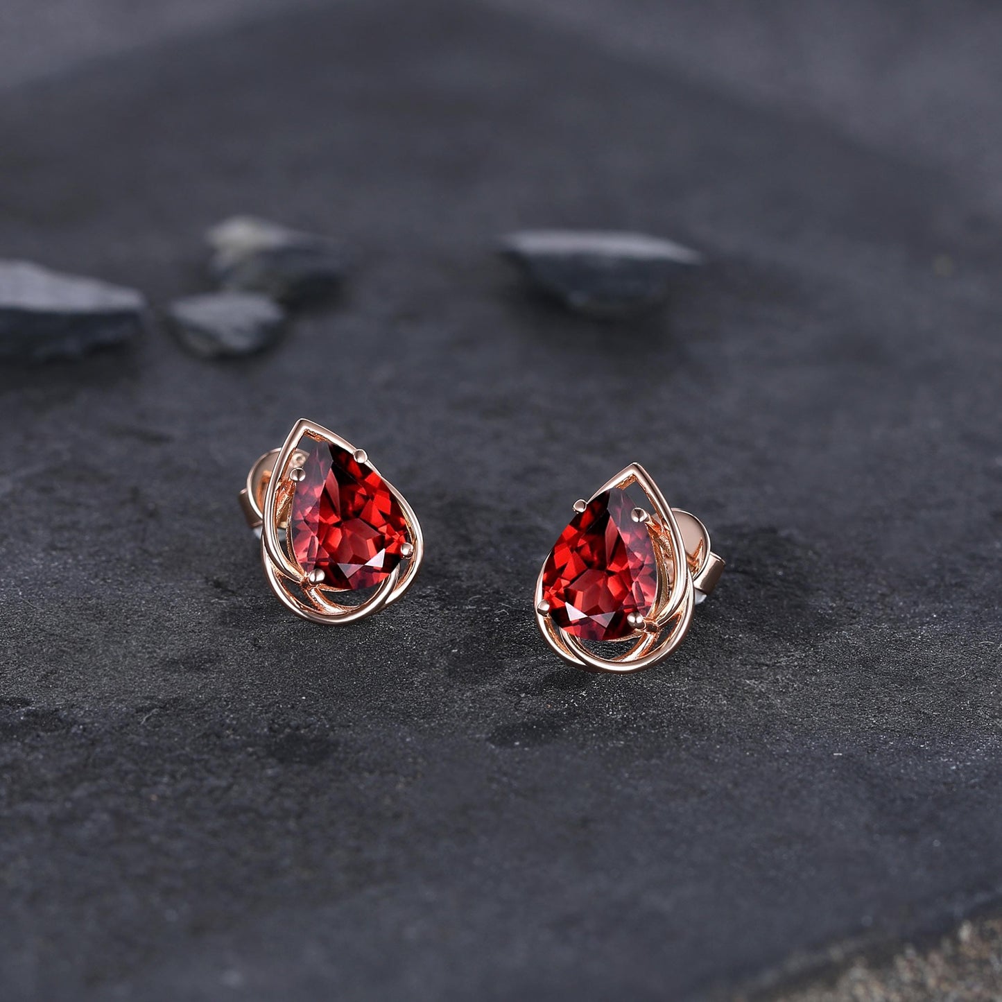 Dainty Red Garnet Earrings Green Emerald Studs Earrings Jewelry Vintage Floral Leaf Earrings May Birthstone Jewelry Anniversary Gift for Her - anerjuly