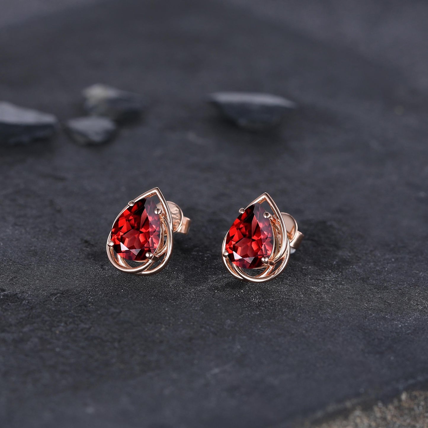Dainty Red Garnet Earrings Green Emerald Studs Earrings Jewelry Vintage Floral Leaf Earrings May Birthstone Jewelry Anniversary Gift for Her - anerjuly