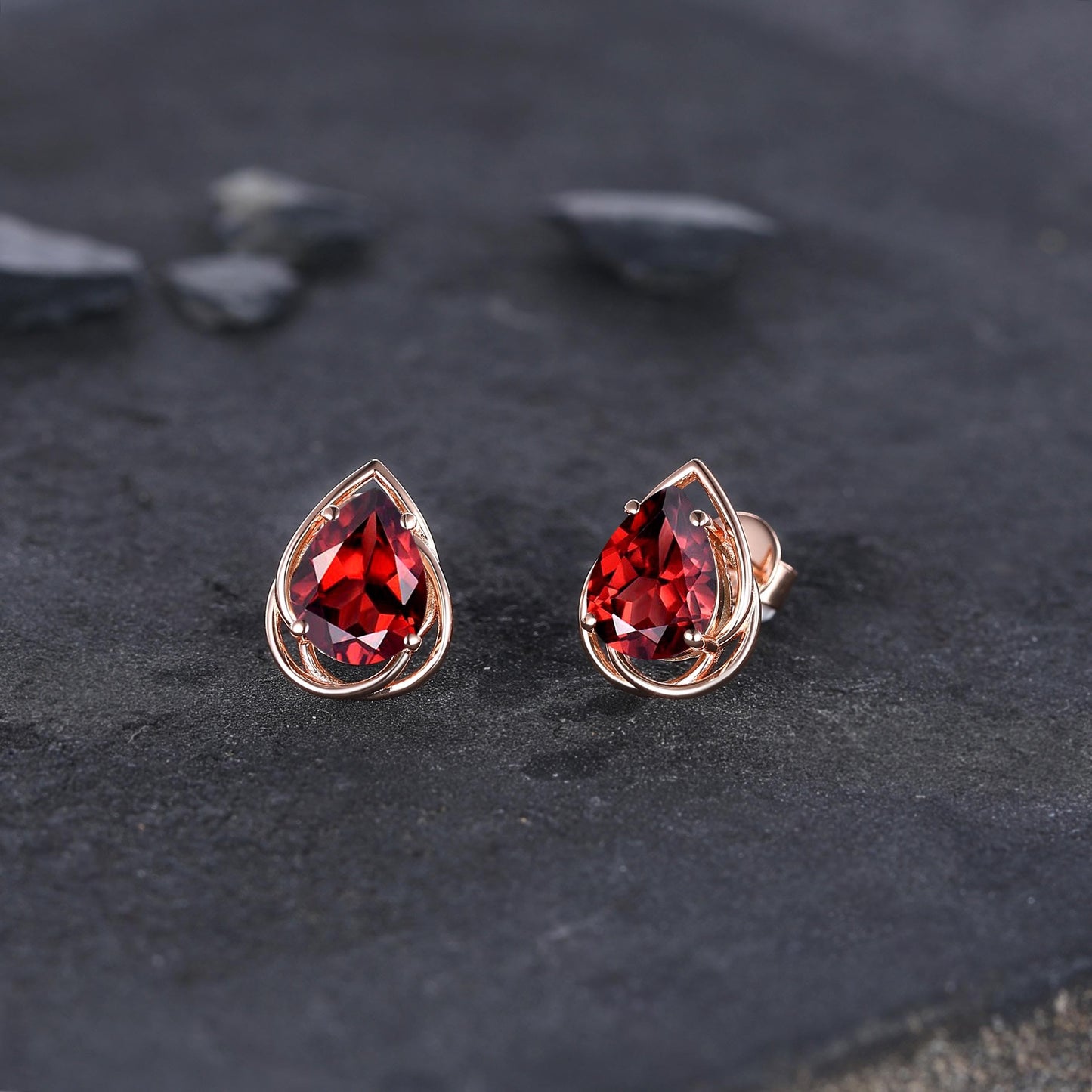 Dainty Red Garnet Earrings Green Emerald Studs Earrings Jewelry Vintage Floral Leaf Earrings May Birthstone Jewelry Anniversary Gift for Her - anerjuly